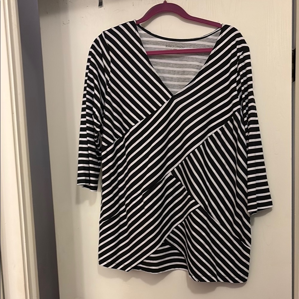 Jessica London Diagonal Striped V-Neck Blouse